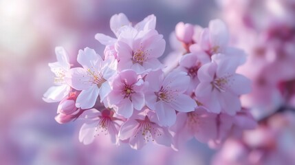 cherry blossom branch covered with light pink flowers, each bloom adding a delicate touch to the beauty of the natural surroundings.