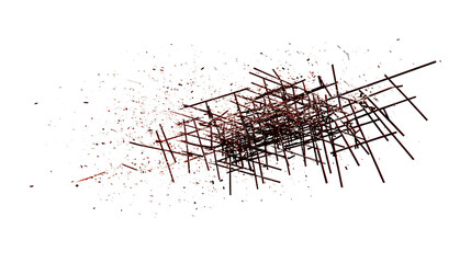 Fototapeta premium Abstract Red Geometric Structure On White Background Detailed Fragmented Scaffolding Construction Design