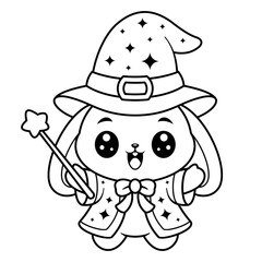 Cute bunny feels happy to be a wizard, for coloring
