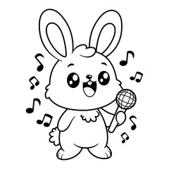 Cute bunny happy to be a singer, for coloring