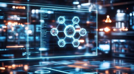 Innovative technology showcase digital network visualization modern office 3d graphics futuristic environment close-up viewpoint advanced concept