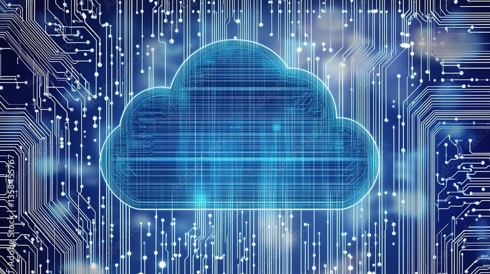 Poster interconnected data cloud computing concept with digital background