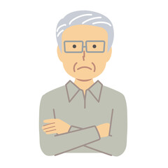 考えるポーズのシニア男性イラスト