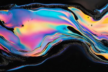 Iridescent slick oil texture with vibrant colors on dark background
