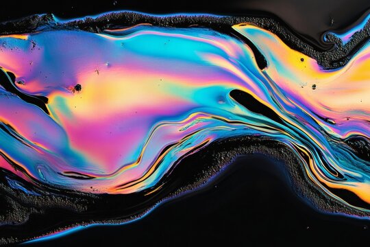 Iridescent slick oil texture with vibrant colors on dark background