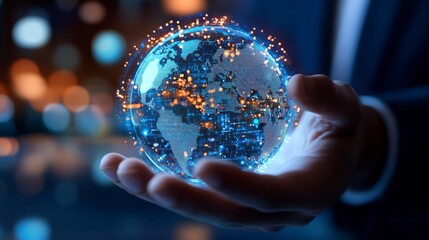 Innovative technological transformation global context digital art futuristic environment close-up viewpoint concept of global connectivity