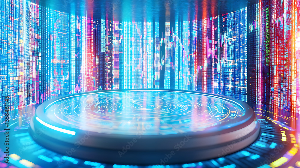 Poster dynamic digital showcase futuristic technology display virtual environment abstract visualization 3d