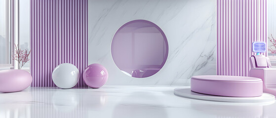 A dreamy purple space with minimalist design. Ideal for showcasing beauty products or creating a serene digital backdrop. Elevate your brand with this aesthetic.