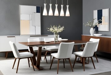 Modern Dining Room with Elegant White Chairs & Wooden Table – Luxury Interior Design
