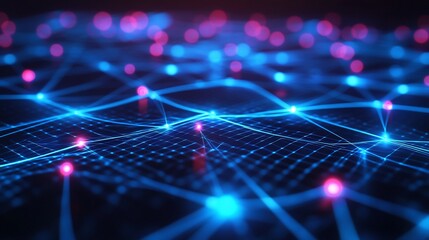 Abstract Technology Background with Glowing Nodes and Interconnected Lines