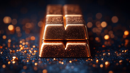 Shiny new blank pure bronze bars arranged in perfect alignment, symbolizing wealth, stability, and durability. The polished surface reflects prosperity and the timeless value of precious metals.

