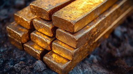 Shiny new blank pure bronze bars arranged in perfect alignment, symbolizing wealth, stability, and durability. The polished surface reflects prosperity and the timeless value of precious metals.

