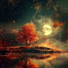 Naklejka premium Idyllic and tranquil nature scene captured in digital art. 