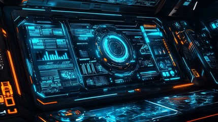 Obraz premium Futuristic Interface: A Hi-Tech Control Panel with Glowing UI Elements