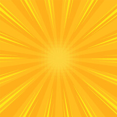 Pop art yellow comics book cartoon magazine cover. Cartoon funny retro pattern strip mock up. Vector halftone illustration. Vintage backdrop for comic superhero text, speech bubble, message.