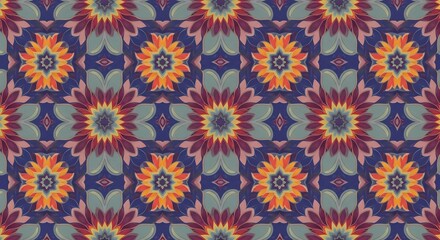 Vibrant floral pattern shimmers subtly warm hues. AI Generated