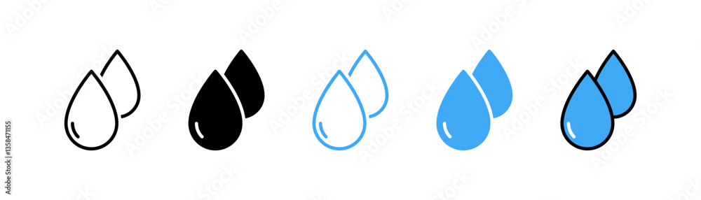 Poster Blue water drops icon set. filled, outline, flat style for app user interface and web elements
