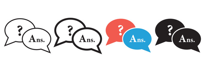 Questions and answers icon with speech bubble and q and a letters. Vector minimal trendy illustration in 3 styles for frequently asked questions concepts in websites