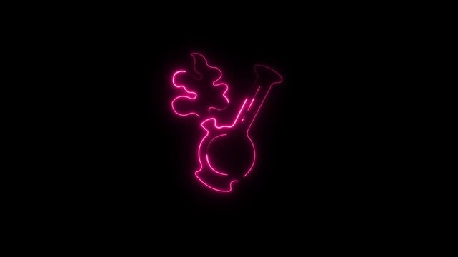 Glowing marijuana vertical icon animation with neon aqua light on black background