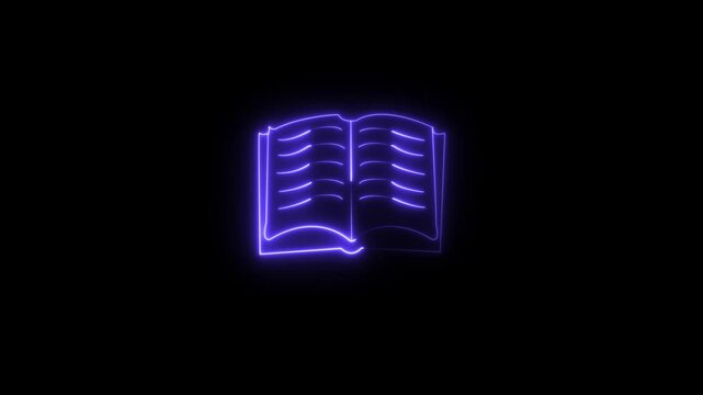 Neon book vertical icon animation with cyan glow on black background