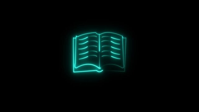 Neon book vertical icon animation with cyan glow on black background