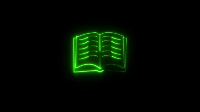 Neon book vertical icon animation with cyan glow on black background