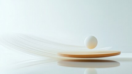 ping pong ball striking a paddle with precision, set against a clean, pure white background that adds focus to the motion
