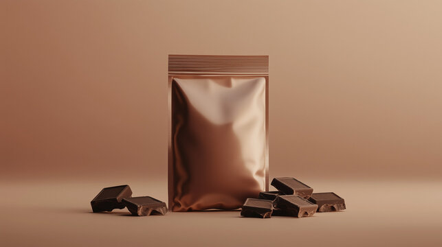 Premium Chocolate Packaging Mockup with Gourmet Chocolate Pieces in a Studio Setup

