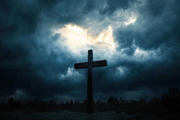 Naklejka premium Dramatic Lighting on Easter Cross As Storm Clouds Break