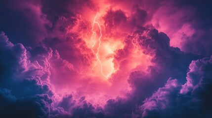 Dramatic storm clouds with vibrant lightning