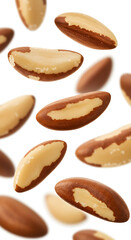 Brazil Nuts Falling on White Background
