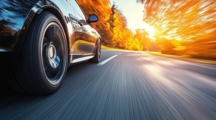 Modern car cruising on an open road, embodying sleek design and freedom in motion.
