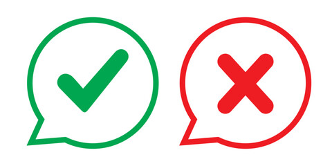 Set of plus minus, check mark, x mark with speech bubble or comic ballon icon. Vector illustration.