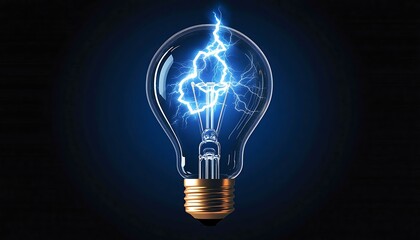 Electric Lightbulb with Spark, Idea, and Dark.