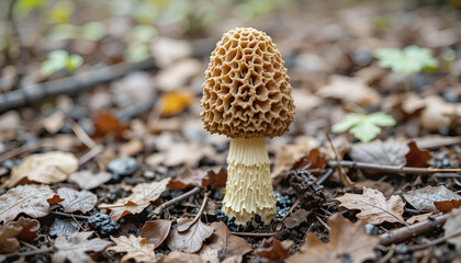 "Morel Mushroom in Forest | Wild Edible Fungi Macro Photography"