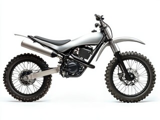 Fototapeta premium Silver Dirt Bike on White Background