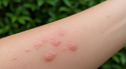 Fototapeta premium Skin reaction showing hives on arm caused by poison ivy or allergy
