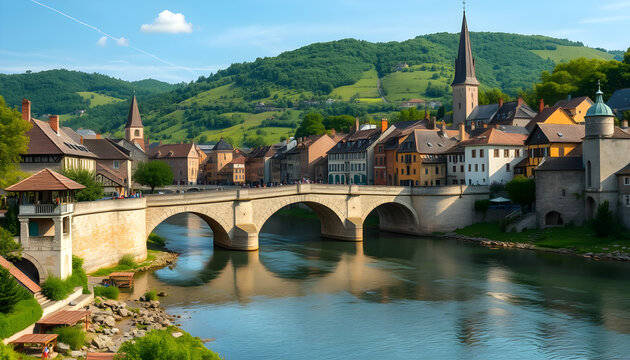 Beautiful european town bridge river landscape scenic travel destination tourism architecture europe view