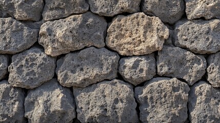 Fototapeta premium Rough basalt stone wall with natural porous texture and deep shadowing, giving a raw effect.