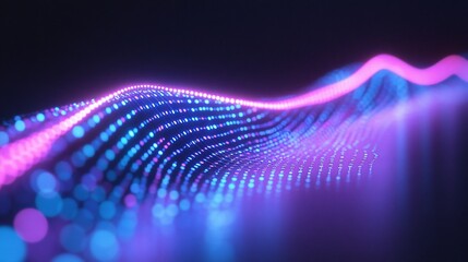 Abstract Digital Waveform with Glowing Pink and Blue Light Effect