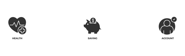 HSA banner web icon illustration concept for health saving account with icon of healthcare, growth, id card, and accounting