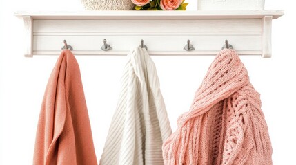 Stylish Wooden Coat Rack with Hooks on White Background