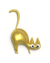 Golden Cat Sculpture: A whimsical golden cat sculpture, crafted with sleek lines and oversized eyes, radiates a playful and artistic charm.