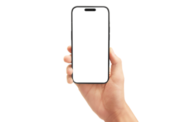 Hand holding smartphone displaying blank screen indoor setting image content minimalist environment close-up viewpoint concept of mobile technology and modern communication