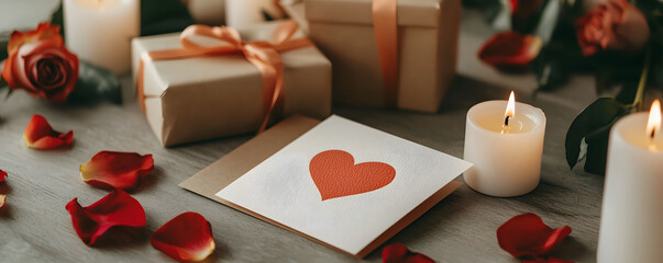 A heart-shaped candle and red rose gift box, perfect for a romantic Valentine's Day celebration