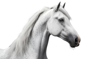 Fototapeta premium Elegant White Horse with Flowing Mane in Gray Background