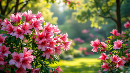 Brightly blooming azaleas