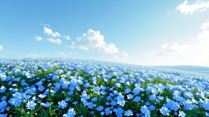 Blue flower fields spreading all over the hill