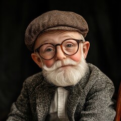 Charming young boy dressed as an elderly gentleman