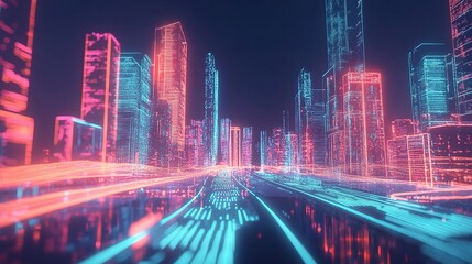 Fototapeta premium Futuristic Smart City Infrastructure with Interconnected Digital Nodes